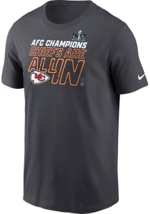 Nike Kansas City Chiefs Charcoal 2023 AFC Conference Champions Trophy Collection Design Short Slee..