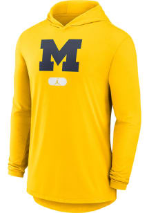 Nike Michigan Wolverines Mens Yellow Lightweight Primary Logo Long Sleeve Lightweight Hoodie