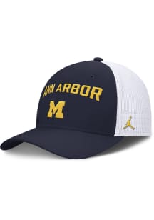 Nike Michigan Wolverines Dri-Fit Rise Structured Trucker Design Adjustable Hat - Blue