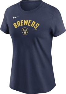 Nike Milwaukee Brewers Womens Navy Blue Stretch Run Short Sleeve T-Shirt