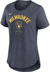 Nike Milwaukee Brewers Womens Navy Blue Stretch Run Arch Short Sleeve T-Shirt