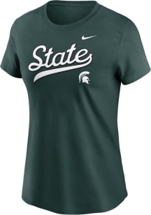 Nike Michigan State Spartans Womens Green Local Script Short Sleeve T-Shirt
