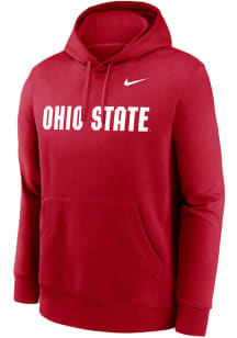 Nike Ohio State Buckeyes Mens Red Wordmark Club Fleece Long Sleeve Hoodie