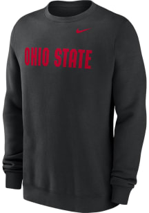 Nike Ohio State Buckeyes Mens Black Wordmark Club Fleece Long Sleeve Crew Sweatshirt