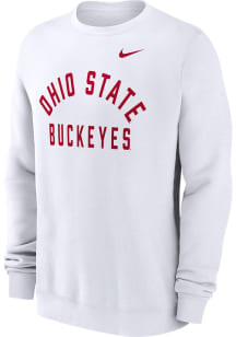 Nike Ohio State Buckeyes Mens White Arch Name Club Fleece Long Sleeve Crew Sweatshirt