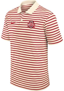 Nike Ohio State Buckeyes Mens Natural Primary Logo Striped Short Sleeve Polo