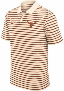 Nike Texas Longhorns Mens Natural Primary Logo Striped Short Sleeve Polo