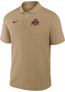 Nike Ohio State Buckeyes Mens Beige Victory Primary Logo Short Sleeve Polo