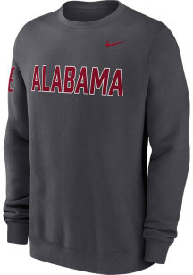 Nike Alabama Crimson Tide Mens Charcoal Club Fleece Long Sleeve Crew Sweatshirt