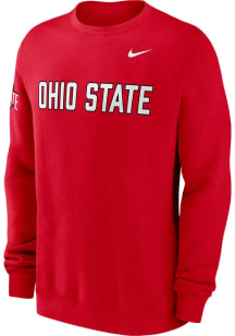Nike Ohio State Buckeyes Mens Red Club Fleece Long Sleeve Crew Sweatshirt