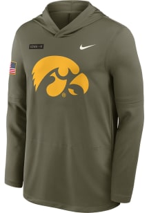Nike Iowa Hawkeyes Mens Olive Military Appreciation Dri-FIT Long Sleeve Lightweight Hoodie
