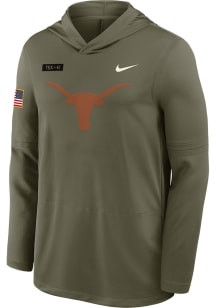 Nike Texas Longhorns Mens Olive Military Appreciation Dri-FIT Long Sleeve Lightweight Hoodie