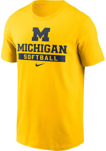 Nike Michigan Wolverines Yellow Softball Short Sleeve T Shirt