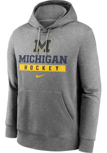 Nike Michigan Wolverines Mens Grey Club Fleece Long Sleeve Hoodie