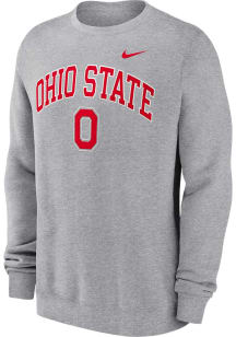 Nike Ohio State Buckeyes Mens Grey Club Fleece Long Sleeve Crew Sweatshirt