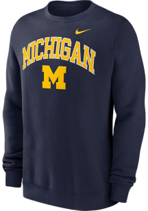 Nike Michigan Wolverines Mens Blue Club Fleece Long Sleeve Crew Sweatshirt