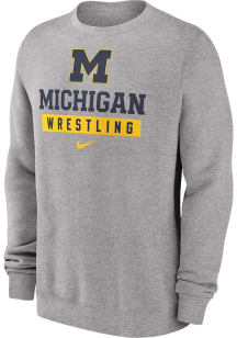 Nike Michigan Wolverines Mens Grey Fleece Long Sleeve Crew Sweatshirt