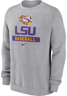 Nike LSU Tigers Mens Grey Logo Long Sleeve Crew Sweatshirt