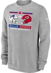 Nike Kansas City Chiefs Mens Grey 2024 Conference Matchup vs Buffalo Bills Long Sleeve Crew Sweats..