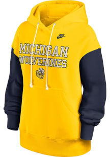 Nike Michigan Wolverines Womens Yellow Colorblock Phoenix Hooded Sweatshirt