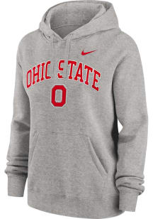 Nike Ohio State Buckeyes Womens Grey Twill Club Fleece Hooded Sweatshirt