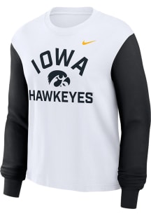 Nike Iowa Hawkeyes Womens White Colorblock Boxy LS Tee