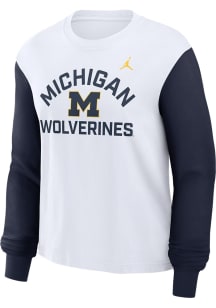 Nike Michigan Wolverines Womens White Colorblock Boxy LS Tee