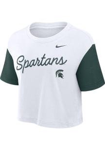 Nike Michigan State Spartans Womens White Colorblock Crop Short Sleeve T-Shirt