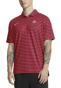 Nike Ohio State Buckeyes Mens Red DriFIT Stripe Tour Short Sleeve Polo