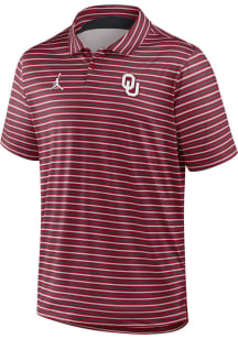 Nike Oklahoma Sooners Mens Crimson Jordan DriFIT Stripe Tour Short Sleeve Polo