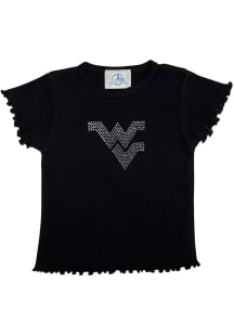 West Virginia Mountaineers Girls Black Lettuce Edge Short Sleeve Fashion T-Shirt