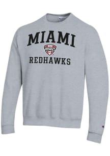 Champion Miami RedHawks Mens Grey Heather MAC Arch Powerblend Long Sleeve Crew Sweatshirt