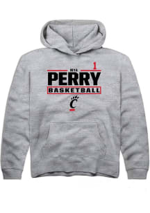 Mya Perry Rally Cincinnati Bearcats Youth NIL Stacked Box Long Sleeve Player Hoodie Grey