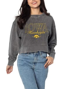 Iowa Hawkeyes Womens Black Boxy Corded Crew Sweatshirt