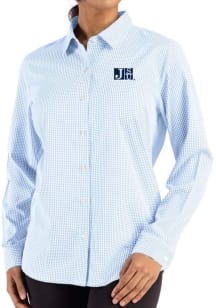 Cutter and Buck Jackson State Tigers Womens Epic Confidence Gingham Long Sleeve Light Blue Dress S..