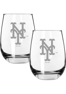 New York Mets Logo 2 Pack 15oz Stemless Stemless Wine Glass - White
