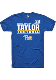 Emmanuel Taylor Pitt Panthers Blue Football NIL Stacked Box Short Sleeve Player T Shirt