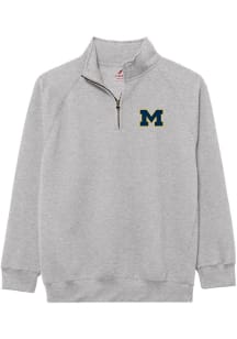 Michigan Wolverines Mens Grey Essentials Embroidery Long Sleeve Qtr Zip Pullover