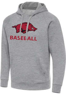 Antigua Arkansas Razorbacks Mens Grey Heather Baseball Victory Long Sleeve Hoodie