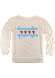 Chicago Womens Oatmeal Skyline Flag Crew Sweatshirt