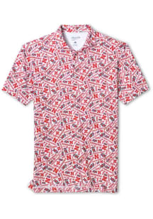 Johnnie O Nebraska Cornhuskers Mens Red Galvin All Over Team Print Short Sleeve Fashion Polo