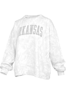 Pressbox Arkansas Razorbacks Womens White Camo Crew Sweatshirt