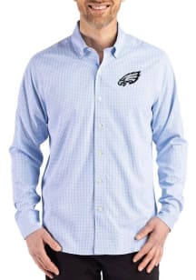 Cutter and Buck Philadelphia Eagles Mens Light Blue Mono Gingham LS Woven Long Sleeve Dress Shirt