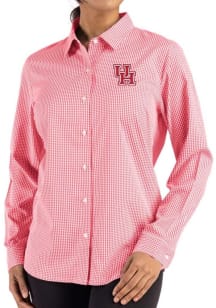 Cutter and Buck Houston Cougars Womens Epic Confidence Gingham Long Sleeve Red Dress Shirt