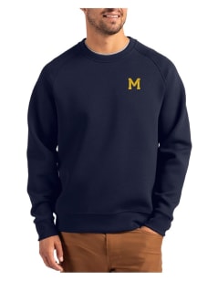 Cutter and Buck Michigan Wolverines Mens Navy Blue Vault Roam Long Sleeve Crew Sweatshirt