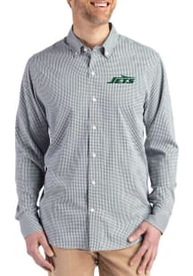 Cutter and Buck New York Jets Mens Green Gingham LS Woven Long Sleeve Dress Shirt