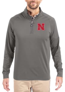 Cutter and Buck Nebraska Cornhuskers Mens Graphite Adapt Eco Knit Long Sleeve Qtr Zip Pullover