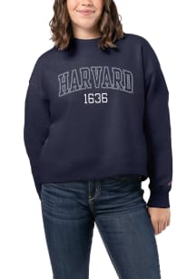 Harvard Crimson Womens Navy Blue Double Outline Crew Sweatshirt