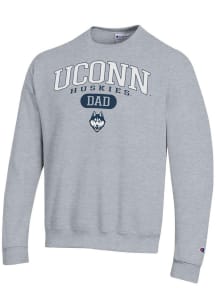 Champion UConn Huskies Mens Grey Heather Dad Pill Powerblend Long Sleeve Crew Sweatshirt