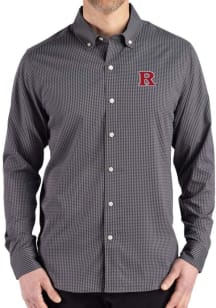 Cutter and Buck Rutgers Scarlet Knights Mens Black Gingham LS Woven Long Sleeve Dress Shirt